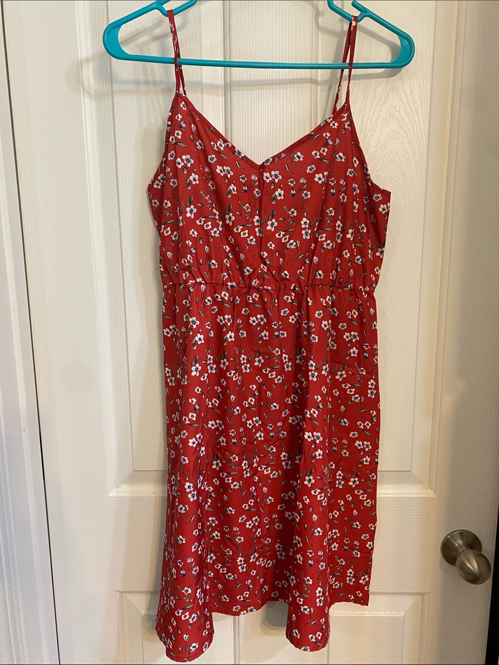 Red Floral Spaghetti-Strap Midi Dress